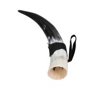 Zerodeko Vintage Large Capacity Ox Drinking Horn with Stand Natural Water Buffalo Horn Mug for Beer Wine and Mead Medieval Style Rustic Decor and Historical Reenactment Accessory