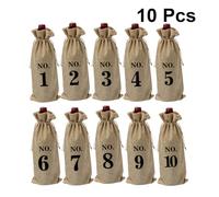 Zerodeko Vintage Linen Wine Bottle Bags Set with Number Print 15x35cm, Rustic Jute Wine Pouches for Wedding Party, Anniversary, and Birthday Wrapping