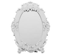 Zerodeko Vintage Makeup Mirror with Stand: Tabletop Oval Vanity Mirror Ornate Standing with Embossed Rose for Bedroom, Bathroom or Dressing Table, 7.8x5.7Inch