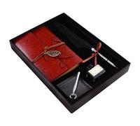 Zerodeko Vintage Quill Dip Pen Notebook Set with Ink Holder for Agenda