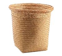 Zerodeko Wastebasket Made of Wicker Woven Waste Bin Small Braided Basket Kitchen Rubbish Bin Laundry Basket Laundry Storage Bin Desktop Rubbish Bin Straw Wooden Woven Basket