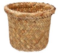 Zerodeko Wastebasket Trash Can Wicker Waste Paper Bin for Bathroom Round Waste Basket Rattan Laundry Hamper Room Trash Can Wicker Garbage Can Recycle Bin Seaweed Office Floor Rattan Basket