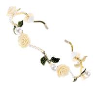 Zerodeko White Pearl Flower Headdress Headband for Bridal Comfortable Elegant Simple Style Wedding and Bridal Showers Hair Accessory with Alloy and Flower Decors