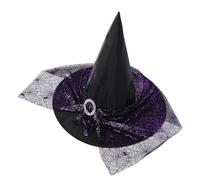 Zerodeko Witch Hat with Pointed Tip and Wide Brim Halloween for Women Purple Polyester Dress up Hat Featuring Spider Web Print, Comfortable and Shape-maintaining for Celebrations