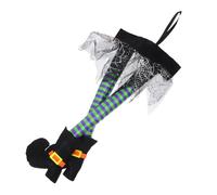 Zerodeko Witch Legs Halloween Decorations with Spider Webs Hanging Novelty Prop for Indoor Outdoor Easy to Hang Blue Striped Skirt Leg Ornament for Wreath Car Trunk Decor