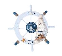 Zerodeko Wooden Boat Ship Steering Wheel Fishing Net Shell Seabird Wall Decor 28CM Nautical Beach Home Ornament