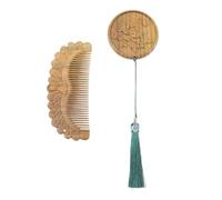 Zerodeko Wooden Mirror Comb Kit Chinese Style Carving round Mirror Comb Gift Set, Brown Wood, Quick Makeup Touch-ups, for Women and Female Friends