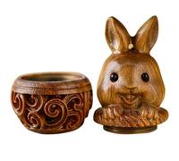 Zerodeko Wooden Rabbit Key Chain Pendant Fragrance Beads Container Chic Brown Wood Carving Decoration for Art Craft Project and Jewelry Making