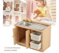 Zerodis 1:12 Miniature Kitchen Sink, Dollhouse Miniature Furniture Dish Washing Table, Great and Delicate Dollhouse Accessories, Made of Wood material. Decorate