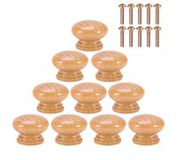 Zerodis 10pcs Wooden Cabinet Knobs, Natural Handle Round Mushroom Drawer Knobs, Glossy Comfortable Touch Closet Pulls Wardrobe Knobs with Screws S/M/L