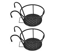 Zerodis 2PCS Hanging Plant Pots, Thickened Double Hooks Round Flower Iron Racks Shelf Basket, Art Plant Holder with Drainage Hole for Patio Balcony Porch Railing Fence Decor