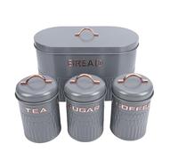 Zerodis 4PCS Canisters Sets for the Kitchen, Metal Bread Box with Tea Coffee Sugar Container Set Large Farmhouse Bread Tin for Kitchen Countertop (Gray)