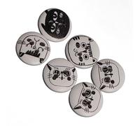 Zerodis 500Pcs Round Knitting Buttons, Colorful Cat Pattern Pearwood Buttons for Kid Clothes and Craft, 15mm Assorted Novelty (White Background Black Line Cat)