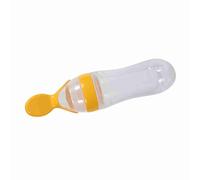 Zerodis Baby Feeding Bottle with Spoon, 1Pc 90mL Silicone Baby Food Dispensing Spoon Baby Spoon Feeder Bottle Fresh Food Cereal Squeeze Feeder(yellow)