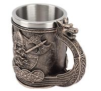 Zerodis Beer Stein, Stainless Steel Liner Large Capacity Hand Painted Viking Pirate Pattern Vintage Design Beer Tankard for Norse Decor Men's Gifts
