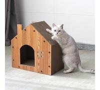 Zerodis Cat House Scratching Post with Wood Frame Cardboard Cat Scratcher for Resting and Playing (L (Suitable for Cats Within 8.5kg/18.7lb))
