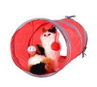 Zerodis Cat Tunnel Toy, Premium Collapsible Play Tube with Interactive Plush Ball and Tinkle Bell, 18.5 By 9.8 Inch for Kittens and Small Pets (Red)