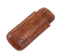 Zerodis Cigar Case Holder, Brown Skin Pattern PU Leather 2 Finger Portable Carrying Case, with Cutter Pocket, for Travel