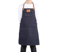 Zerodis Denim Apron, Heavy Duty Bib Apron with Adjustable Leather Strap for BBQ, Chef, Restaurant, Crossed Straps Comfortable Work 3 Pockets for Men Women, Unique Holder Spoon Pen