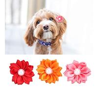 Zerodis Dog Apparel Bows Polyester Fabric Dog Hair Clips With Rubber Bands Cute Flowers For Small And Cats Grooming Accessories 30Pcs Colorful Pet Hair
