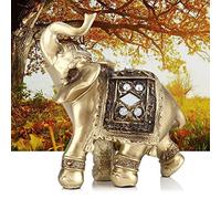 Zerodis Elephant Statue, Gold Color Elegant Elephant Ornament Wealth Lucky Elephant Figurine With Trunk Raised Home Office Decor Birthday Congratulatory House Warming Gift(S)
