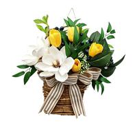 Zerodis Farmhouse Easter Hanging Basket, Artificial Magnolia Floral Arrangement for Front Door Wall Window Spring Summer Decor Rustic Home Garden Porch Ornament (Flower Basket Decor)