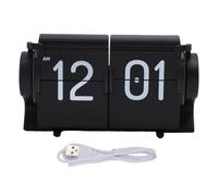 Zerodis Flip Desk Clock,USB Powered Large Number Mechanical Auto Flip Down Digital Table Clock with Timer Calendar Reminder Function for Office Living Room Bedroom Desk Decor (Black)