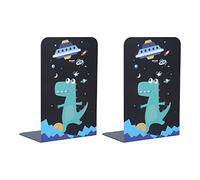 Zerodis Metal Bookends Rustproof Non Slip Desk Storage for Magazines Library Home Office, with Large Capacity Hold Heavy Books (Print 1 black dinosaur)