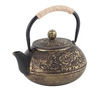 Zerodis Metal Teapot, 900ml Tea Kettle with Infuser Strainer Ergonomic Handle Anti Scalding Hot Water Boil Vintage Peony Pattern Fast Heating Coffee Brewer for Hot Cold Drinking