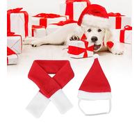 Zerodis Pet Dog Santa Hat Scarf Set, Polyester Knit Red Scarf, Santa Collar and Hat for Medium Dogs Christmas Holiday Costume (M)