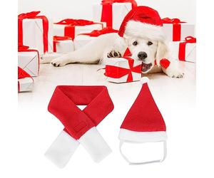 Zerodis Pet Dog Santa Hat Scarf Set, Polyester Knit Red Scarf, Santa Collar and Hat for Medium Dogs Christmas Holiday Costume (M)