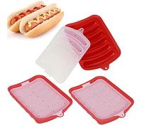 Zerodis Silicone Sausage Mold Non-Stick, 3 Pack DIY Children's Hot Dogs Baking Mold BPA Handmade Sausage Hamburger Tray Baby Food Mould, 6-Cavity (Red&Green)(Red)
