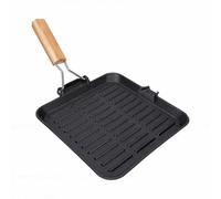 Zerodis Square Cast Iron Grill Pan, Deep Grooved Enamel Coated Steak Pan with Folable Handle Grill Skillet Suitable for Induction Stovetops Grilling Meat Roasted Vegetable