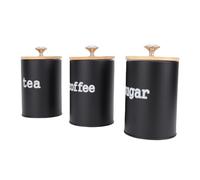 Zerodis Storage Boxes Set 3Pcs Airtight Canister Sets For Kitchen Counter Multifunctional Metal Storage Containers With Wood Lid For Kitchen Worktop Organizer Coffee Tea Sugar Container (Black)