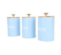 Zerodis Storage Boxes Set 3Pcs Airtight Canister Sets For Kitchen Counter Multifunctional Metal Storage Containers With Wood Lid For Kitchen Worktop Organizer Coffee Tea Sugar Container (Blue)