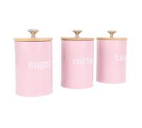 Zerodis Storage Boxes Set 3Pcs Airtight Canister Sets For Kitchen Counter Multifunctional Metal Storage Containers With Wood Lid For Kitchen Worktop Organizer Coffee Tea Sugar Container (Roseate)