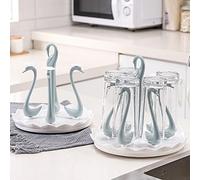 Zerodis Tableware Rack Plastic Swan Cup Holder Stand Fast Draining and Rotatable Design for Kitchen Use Drinking Glass Drainer (Blue 6 Heads)