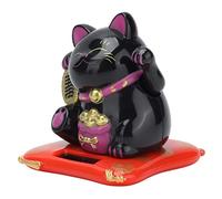 Zerodis Wealth Welcoming Cat, Solar Powered Lucky Cat with Waving Arm for Home Office Car Decoration (Black)