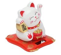 Zerodis Wealth Welcoming Cat, Solar Powered Lucky Cat with Waving Arm for Home Office Car Decoration (White)