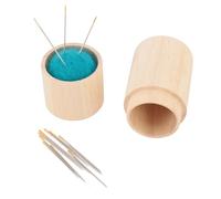 Zerodis Wooden Sewing Needle Case,Round Embroidery Pin Cushion Storing Box with Needles Sewing Needles Organizing Holder Needle Pillow for Home Travel (Blue Green)