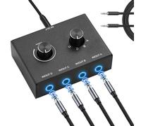 Zeroffi 4 Way 3.5mm Stereo Audio Switch, Passive Speaker Headphone Selector, Bi-Directional Studio Switch, One-Touch Mute Function, Compatible with 3-segment Earphones