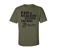 zerogravitee USMC Pain is Weakness Leaving The Body Short Sleeve T - Military Green, Military Green, Medium