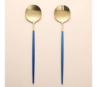 Zerophilo Salad Servers,Spoon and Fork Set 11.41 inch,18/10 Stainless Steel Salad Serving Titanium Plating (Blue gold)
