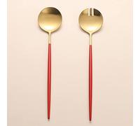 Zerophilo Salad Servers,Spoon and Fork Set 11.41 inch,18/10 Stainless Steel Salad Serving Titanium Plating (Red gold)