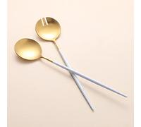 Zerophilo Salad Servers,Spoon and Fork Set 11.41 inch,18/10 Stainless Steel Salad Serving Titanium Plating (White gold)