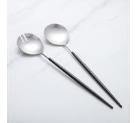 Zerophilo Salad Servers,Spoon and Fork Set 11.41 inch,18/10 Stainless Steel Salad Serving Titanium Plating (black silver)