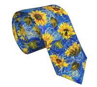 zerosevenee Starry Night Sunflower Wifi Symbol Men's Ties 3.1" Classic Silk Mens Neckties Novelty Soft Neck Tie For Formal Busines