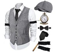 ZeroShop Halloween 1920s Mens Costume Peaky Blinders Roaring 20s Gangster Mobster Outfit, Light Grey Hat, Medium