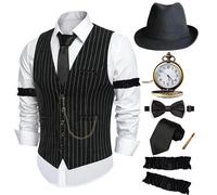 ZeroShop Halloween 1920s Mens Costume Peaky Blinders Roaring 20s Gangster Mobster Outfit, Solid Hat Stripe Vest, XX-L