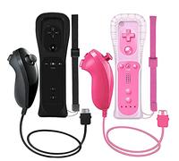 ZeroStory 2 Packs Wireless Controller and Nunchuck for Wii and Wii U Console, Gamepad with Silicone Case and Wrist Strap (Black and Pink)
